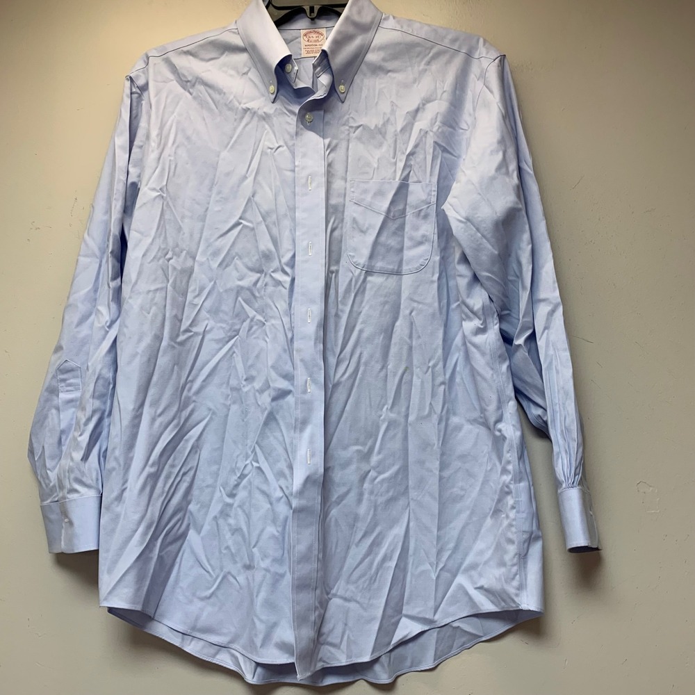 Brooks Brothers Shirt Mens 16.5 34 Blue Good Madison Fit Non-Iron Supima Cotton